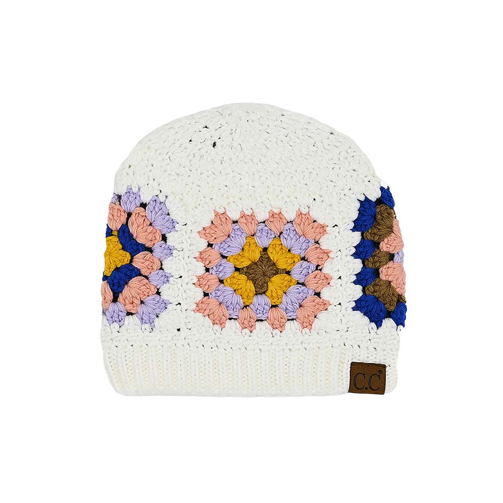 C.C crochet beanie with multicolor granny square pattern