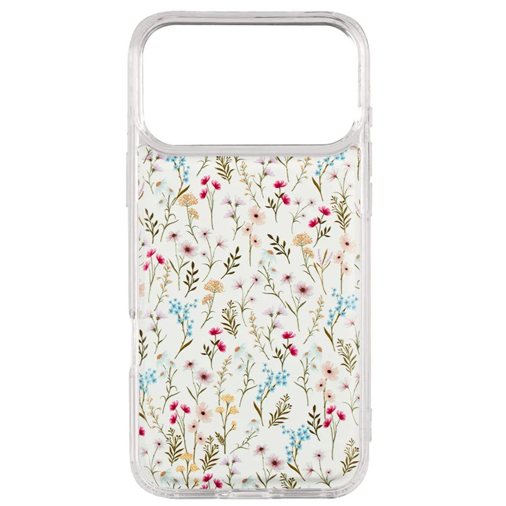 Wildflower magnetic phone case with clear floral back and protective bumper