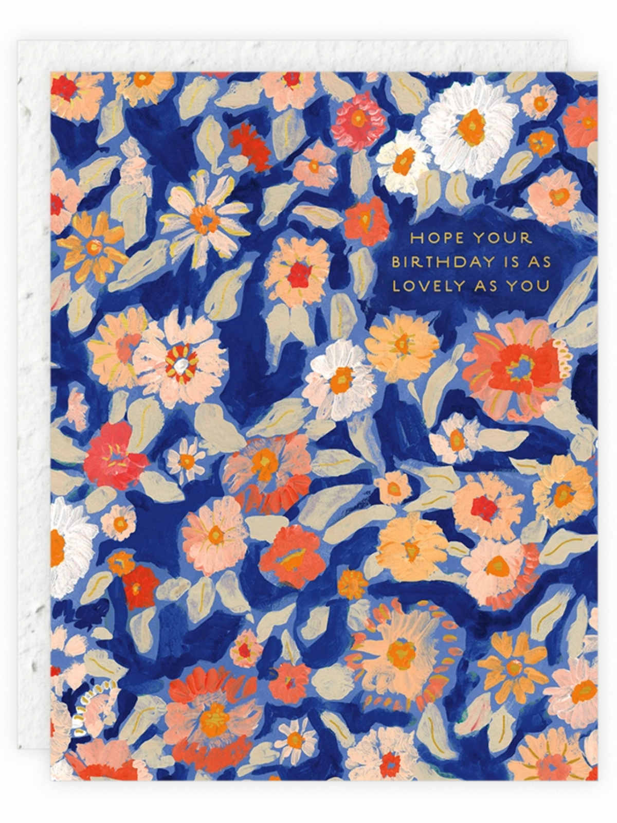Seeded birthday card with blue floral collage and 'Hope your birthday is as lovely as you'