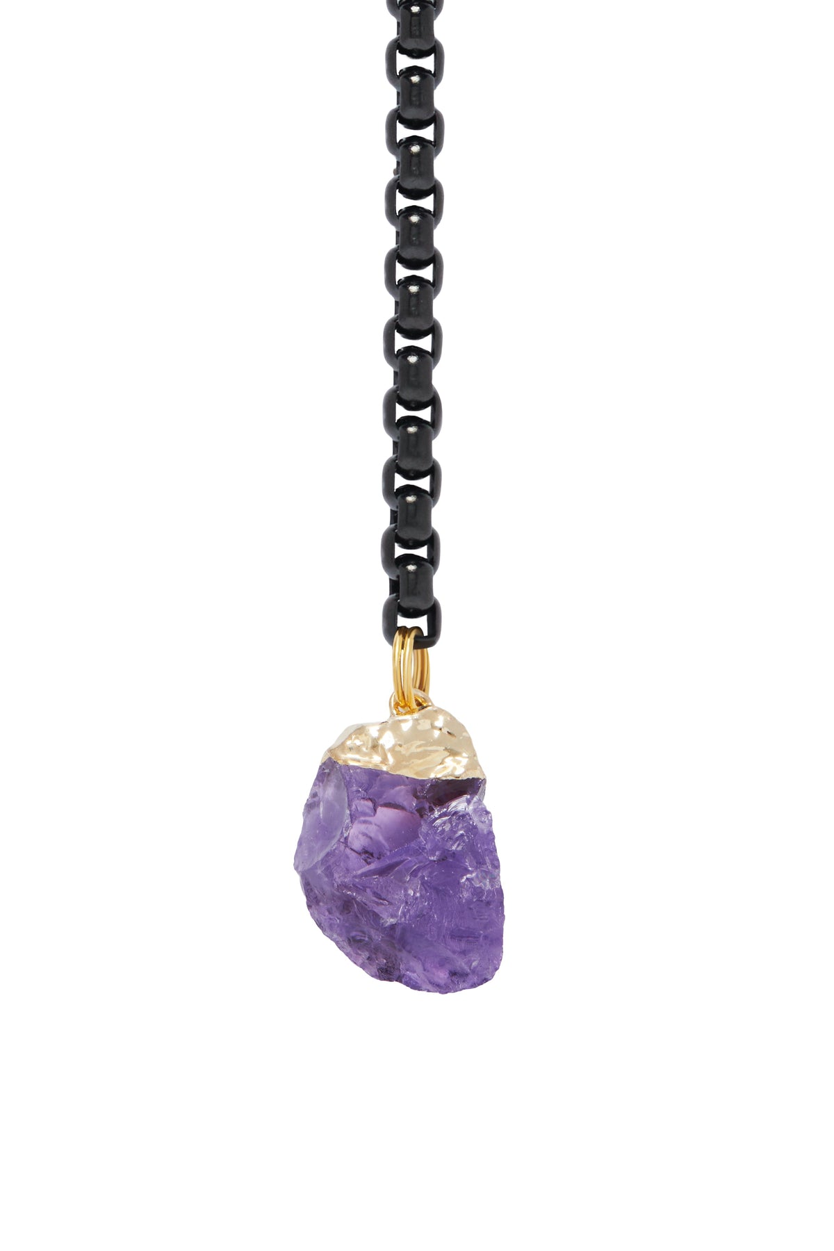 Black beaded eyeglass chain with gold connector and purple crystal charm