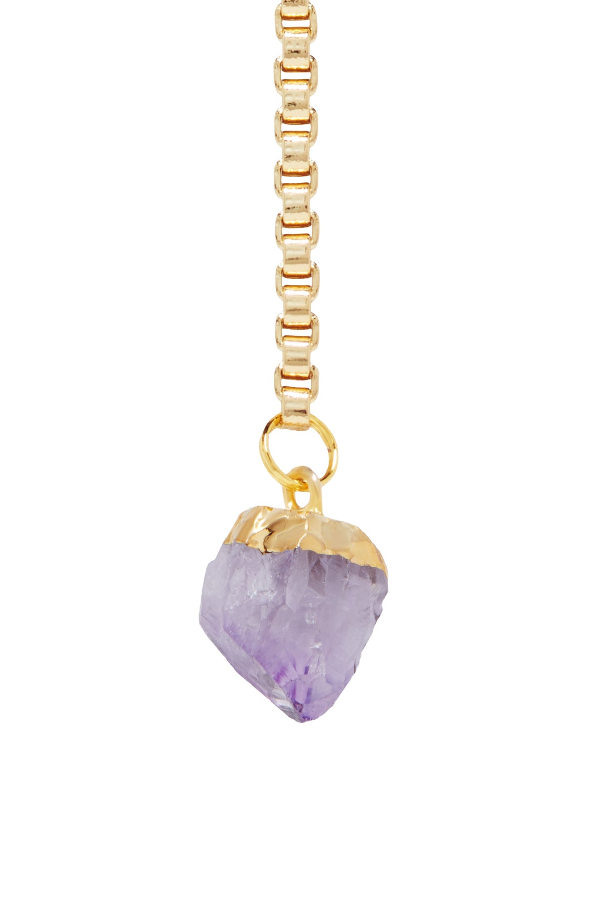 Gold-tone chain earring with amethyst heart-shaped crystal pendant