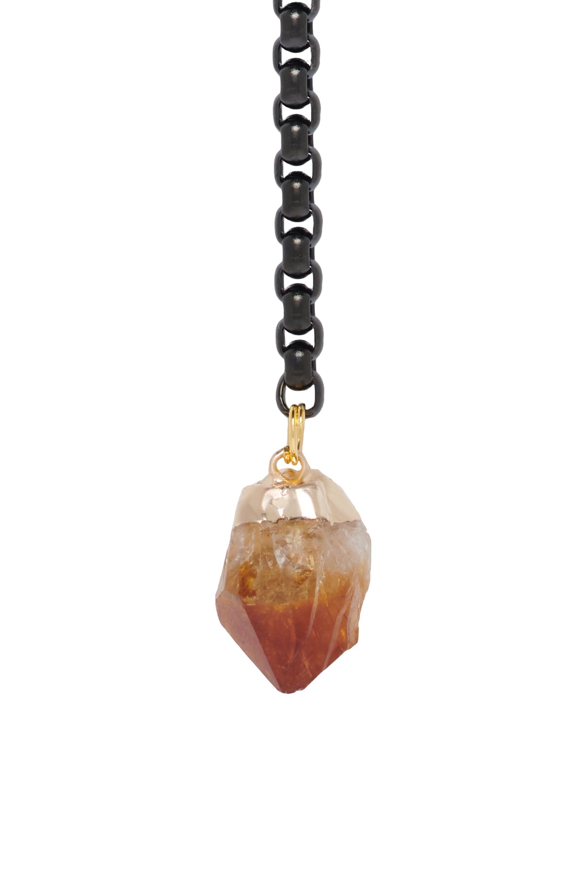 Black bead chain with amber crystal charm and gold connector