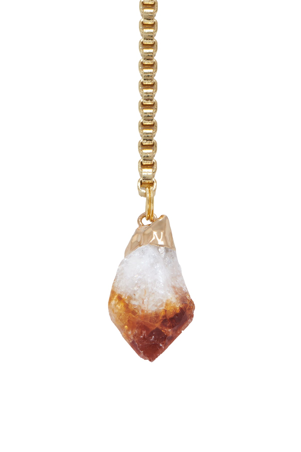 Gold-tone chain earring with citrine rough teardrop crystal pendant