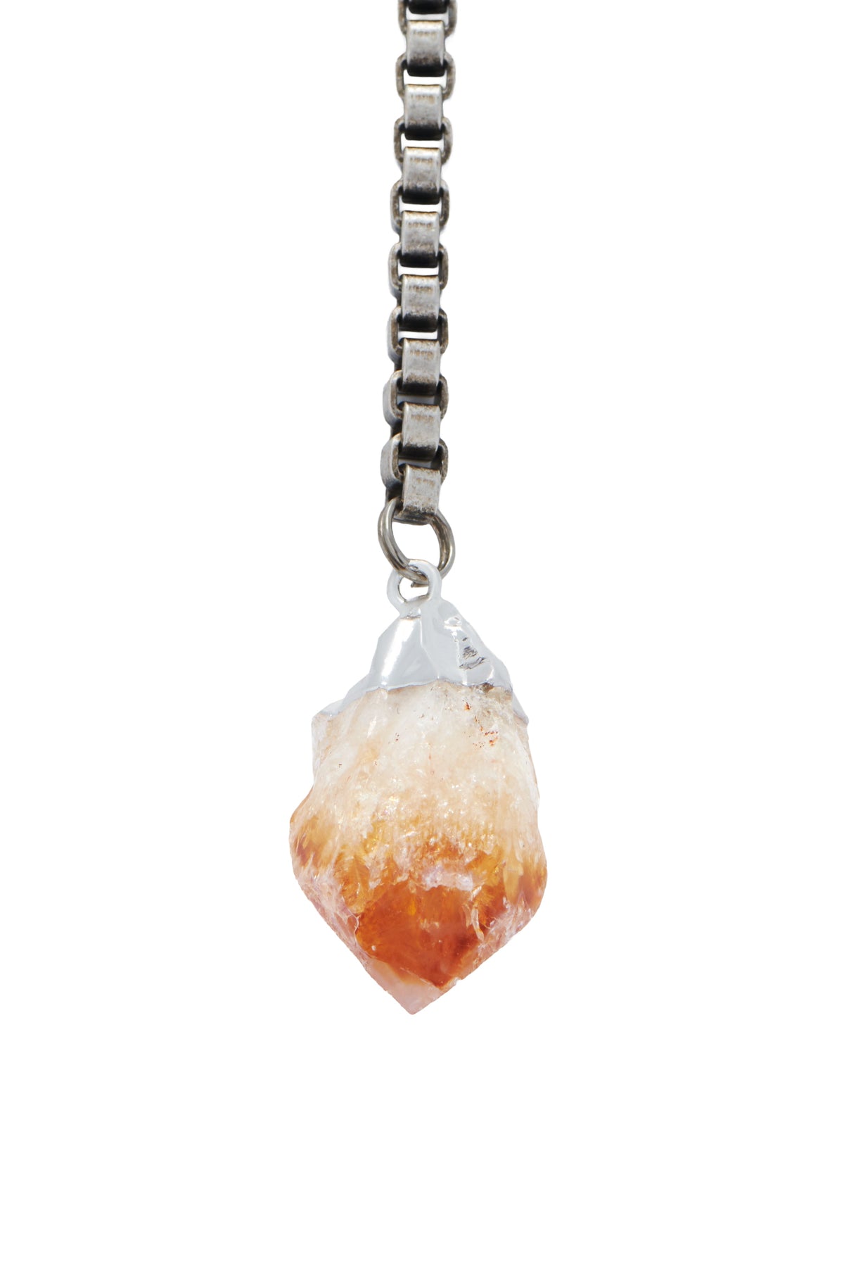Citrine orange rough crystal pendant on a silver chain