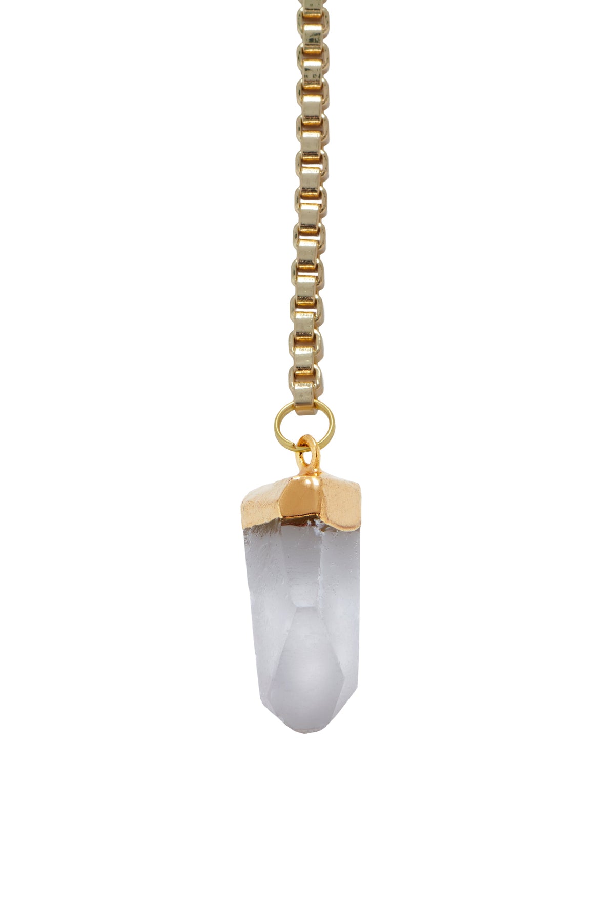 Gold-tone chain earring with clear quartz point crystal pendant