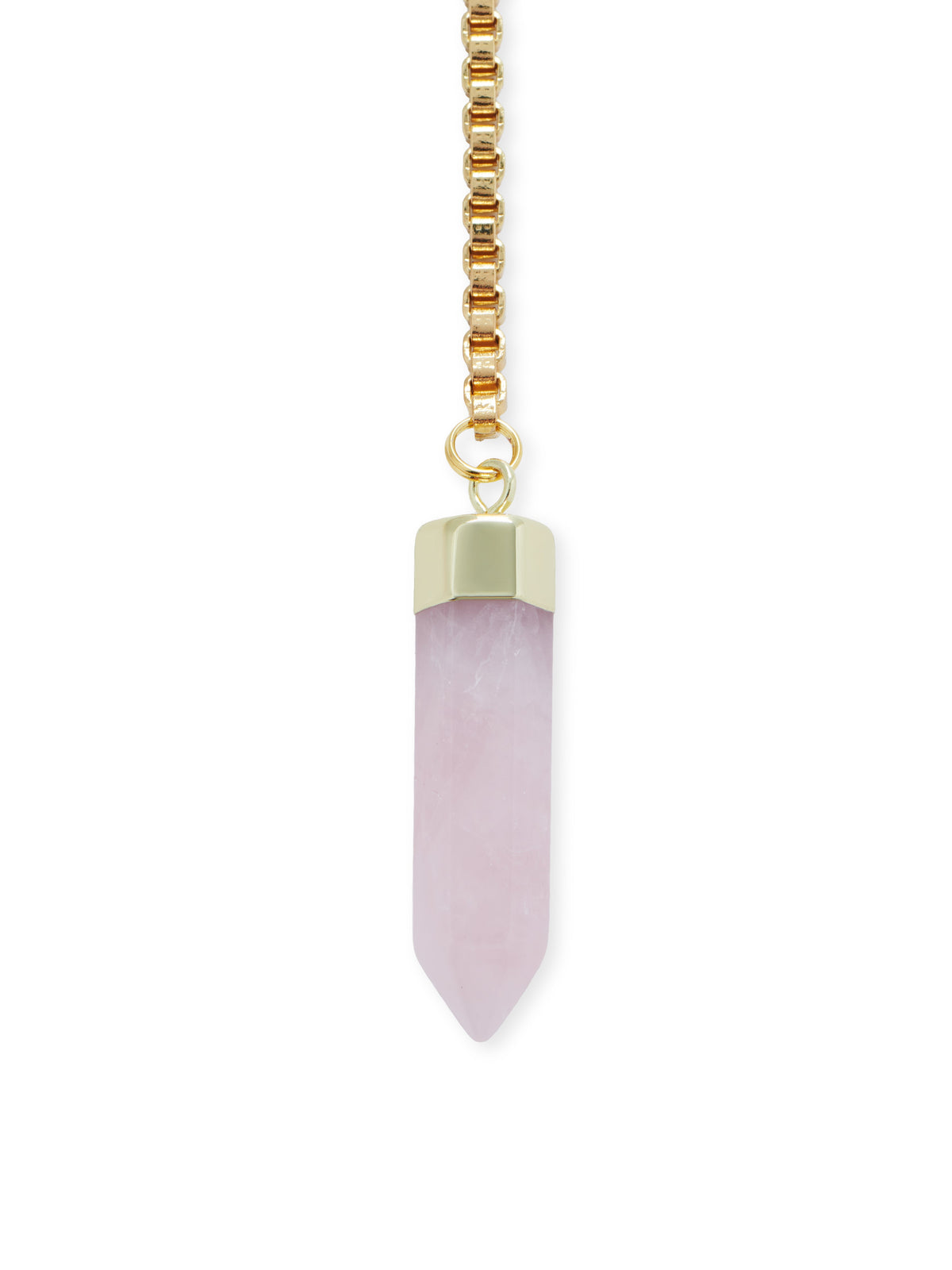 Gold-tone chain earring with rose quartz polished point crystal pendant