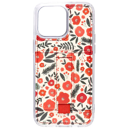 Red and white floral phone case with clear bumper and camera cutout