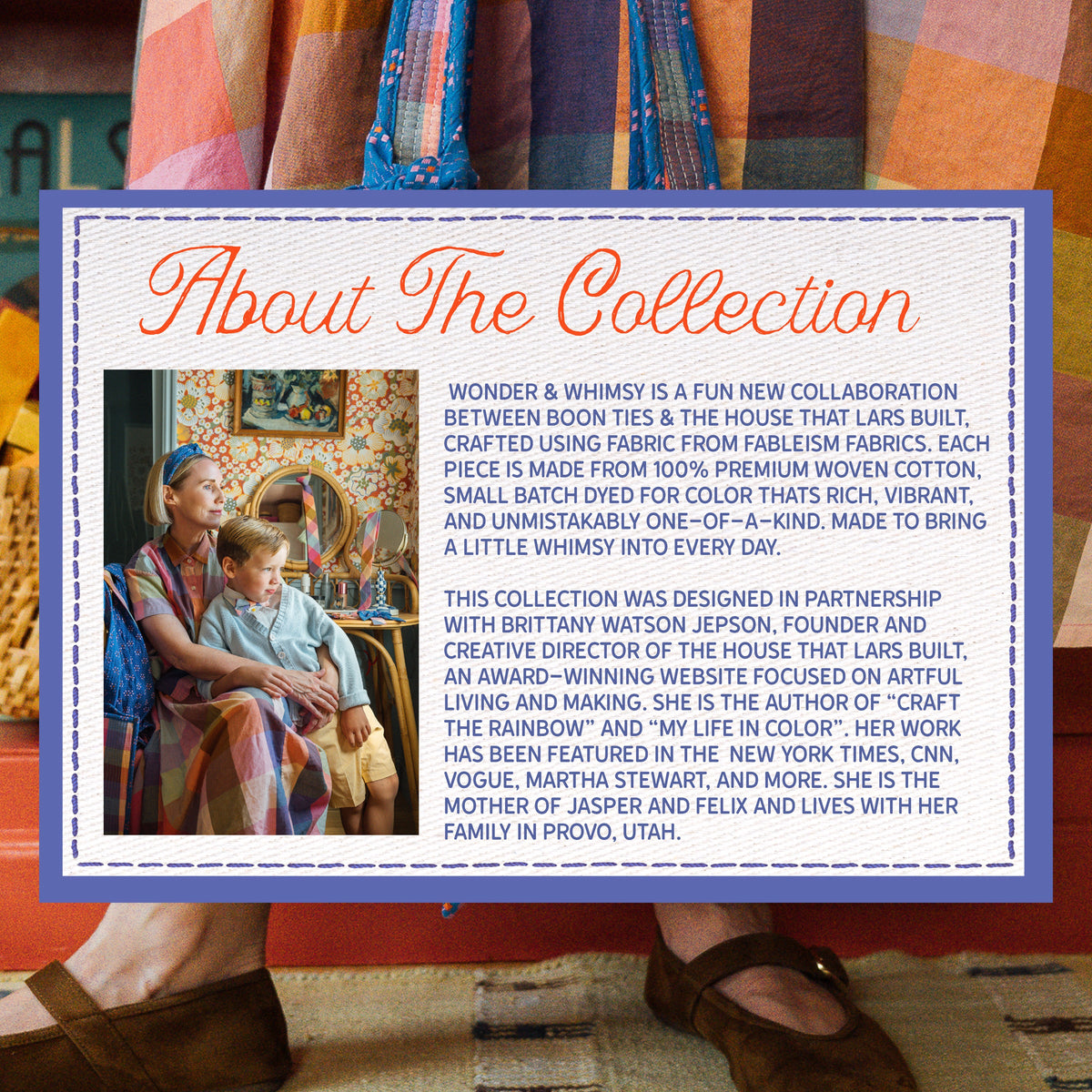 Printed collection card with decorative border and block of paragraph text.