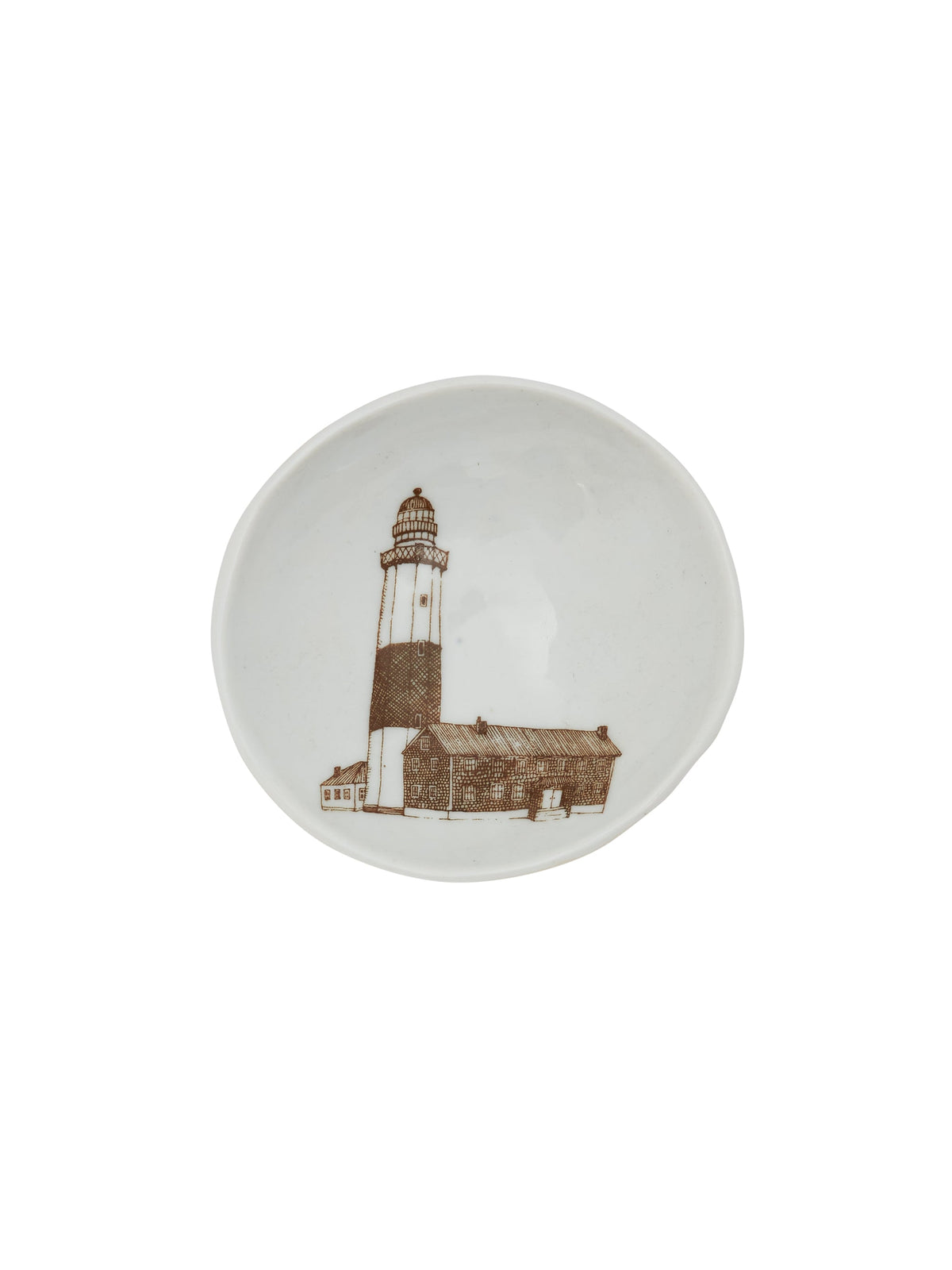 Ceramic dish with lighthouse illustration