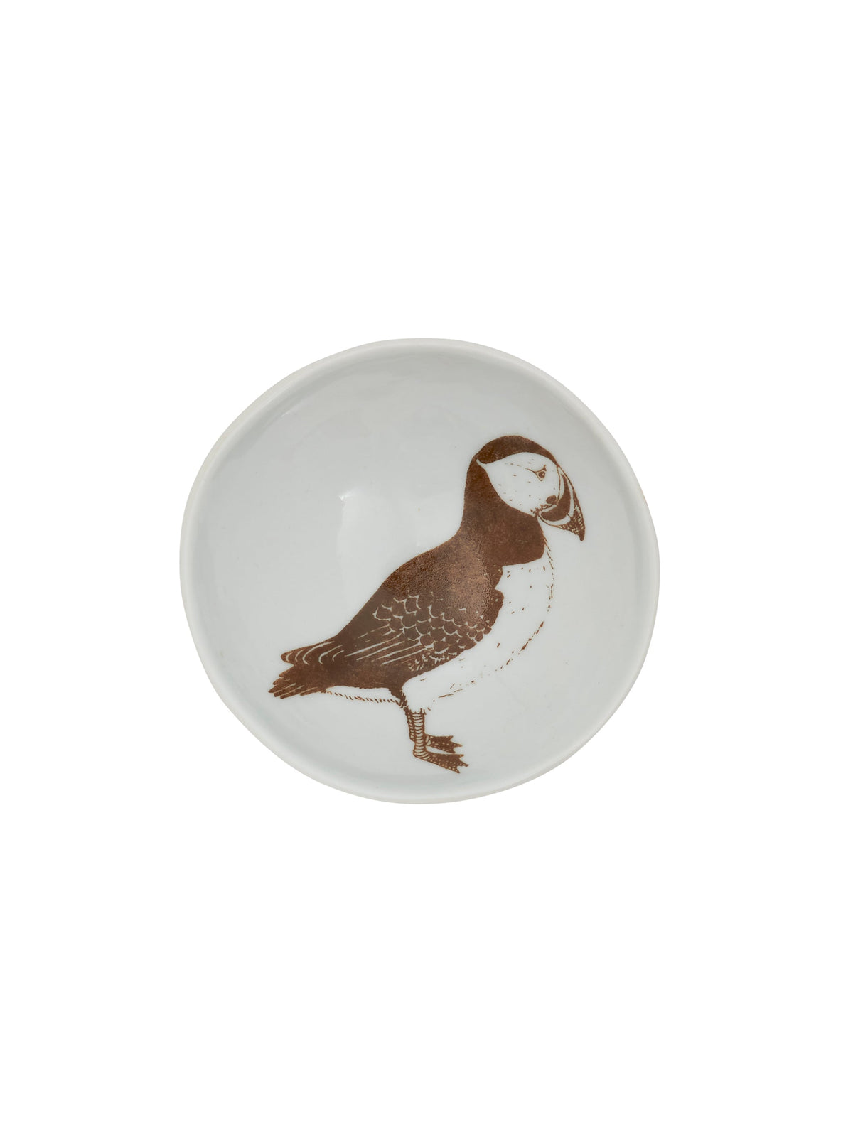 Ceramic dish with brown puffin illustration
