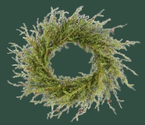 45-inch pinecone wreath close-up with green pine branches and small pinecones