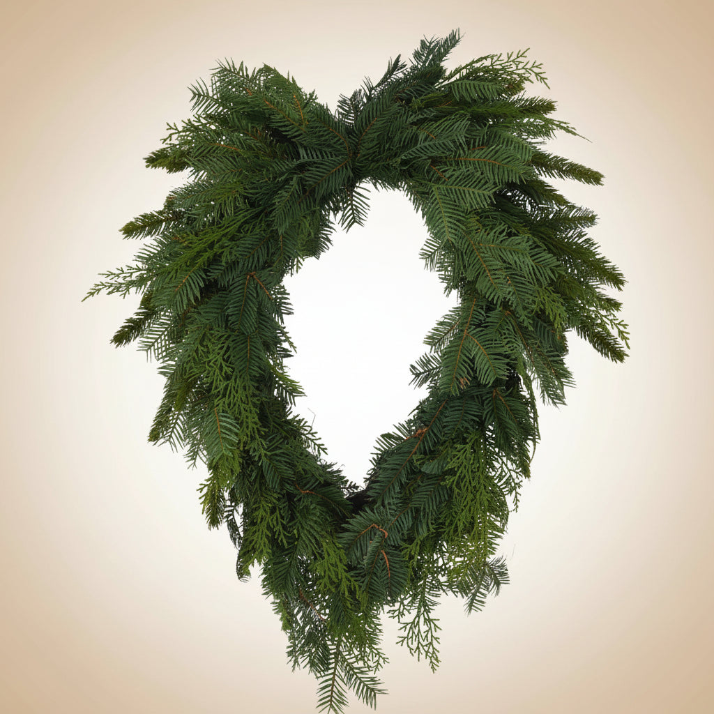Teardrop pine and hemlock wreath with dense green needles