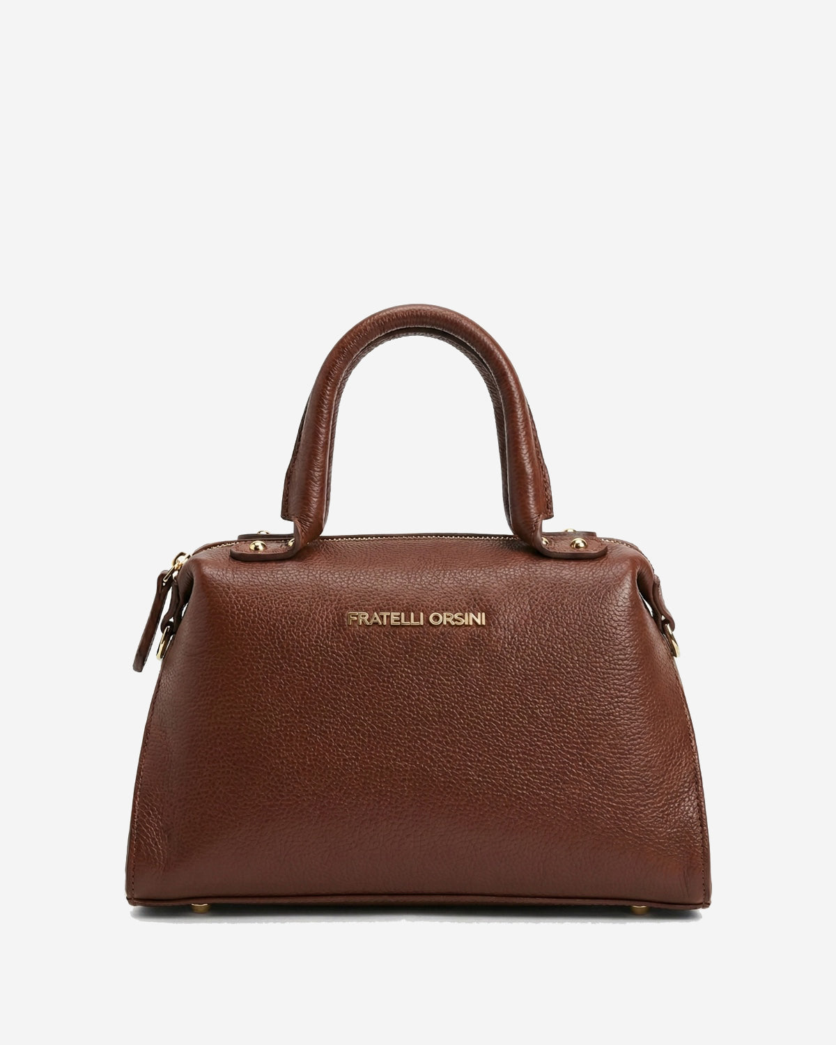 Brown leather top-handle handbag with gold hardware and FRATELLI ORSINI logo