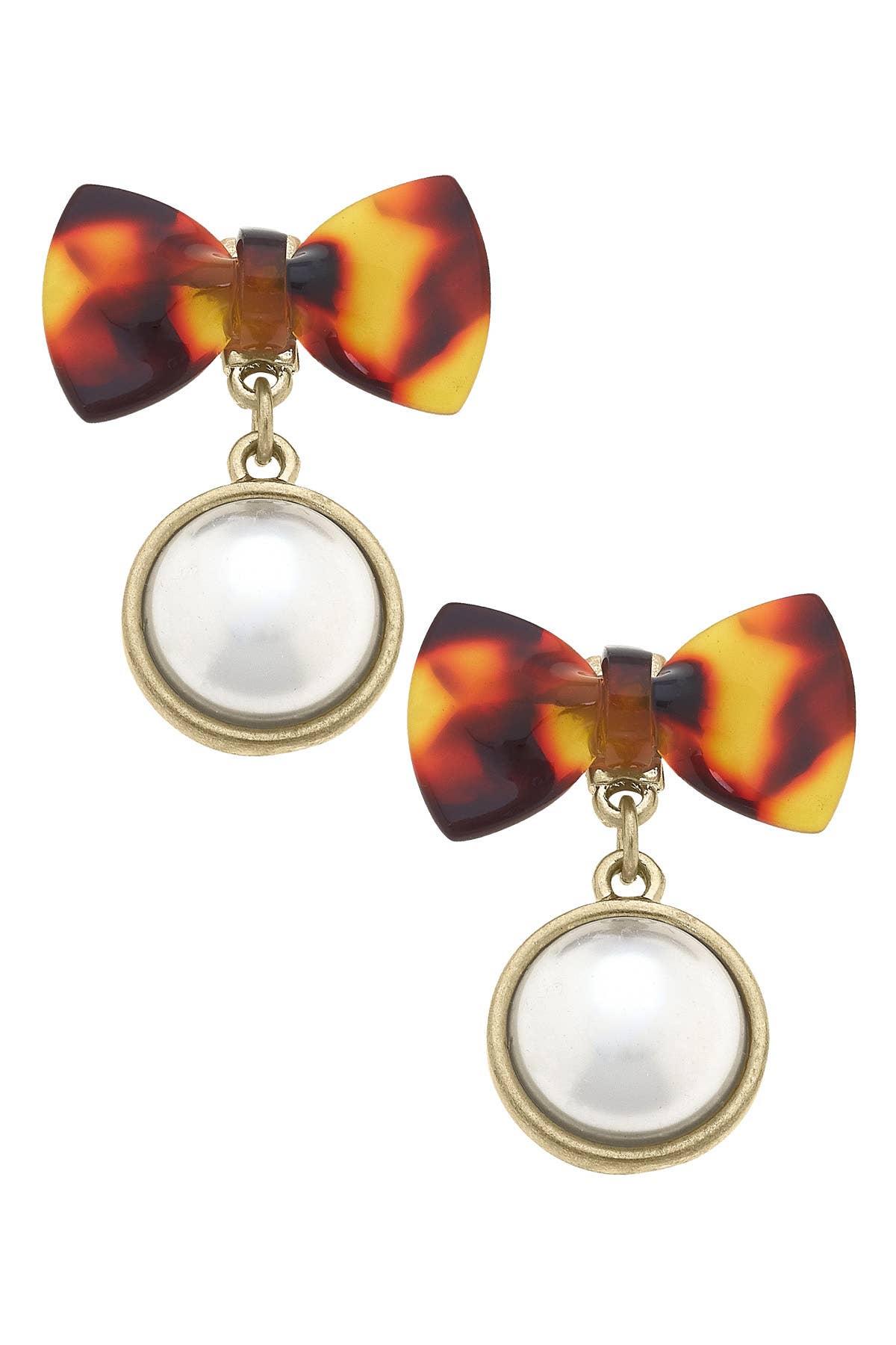 Alexa Pearl Drop Bow Earrings in Tortoise