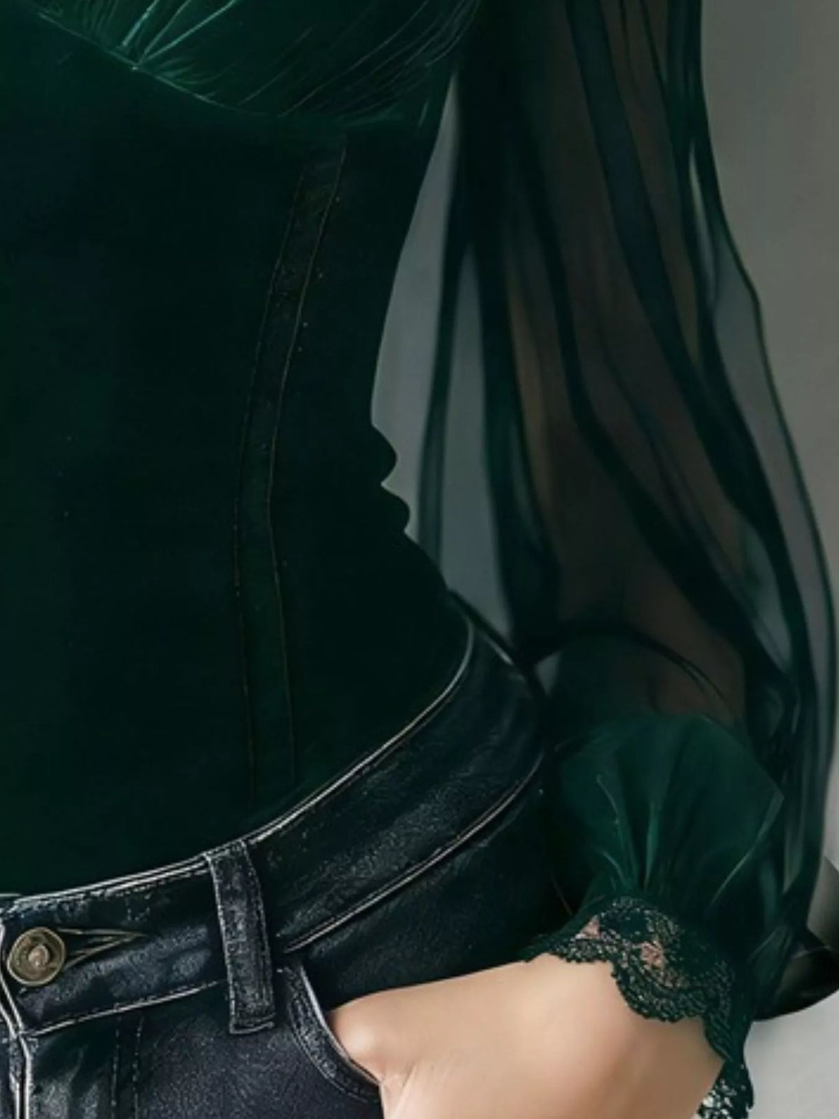 Romantic Velvet & Sheer Blouse