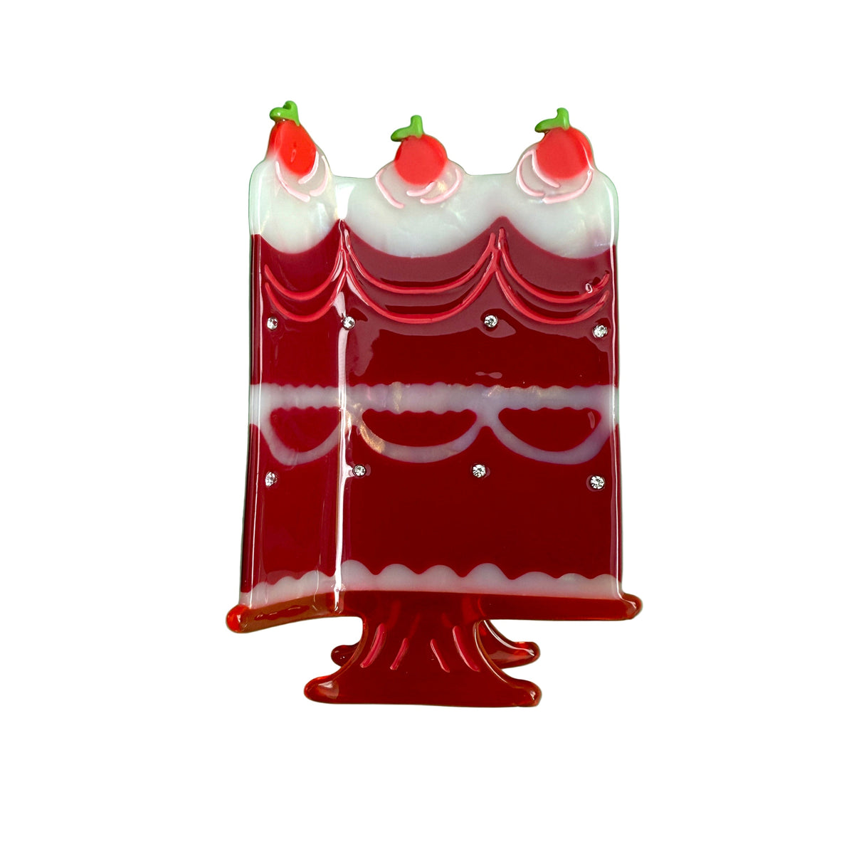 Cake-shaped hair claw with red cherry candle tops and white scalloped layers