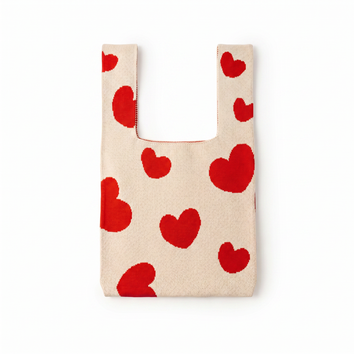 Cream heart-print mini tote bag with open top