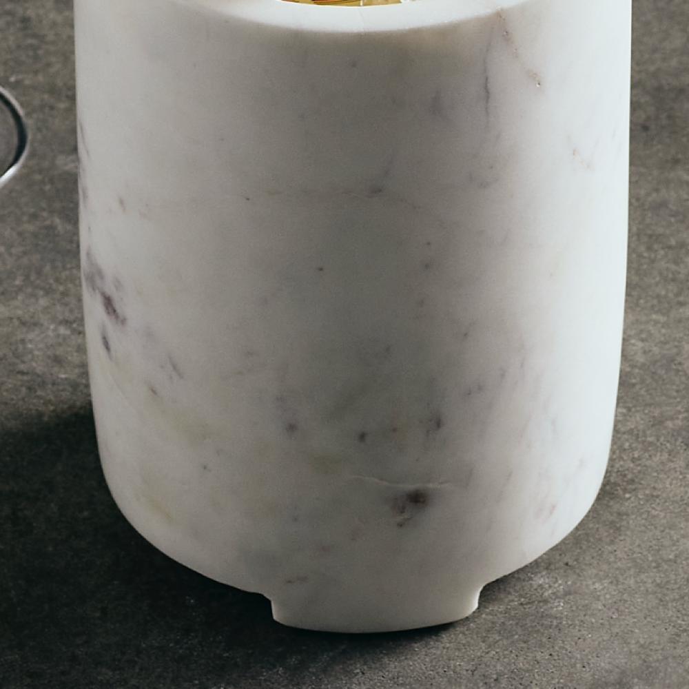 Marble-look Cova wine chiller bucket, close-up of white container base