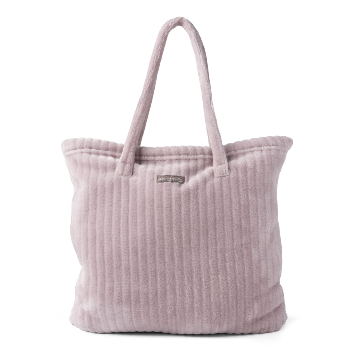 Hello Mello pink ribbed tote bag with long handles.