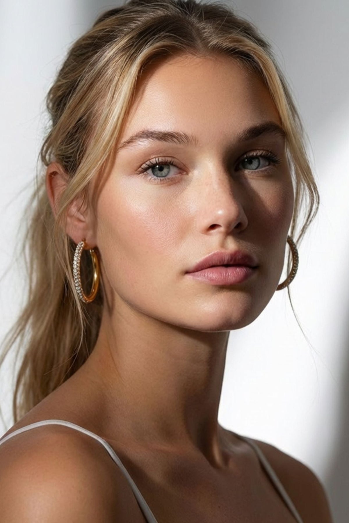 Bianca waterproof crystal hoop earrings on model