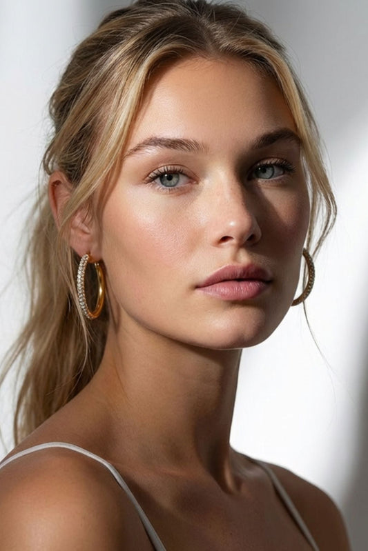 Bianca waterproof crystal hoop earrings on model
