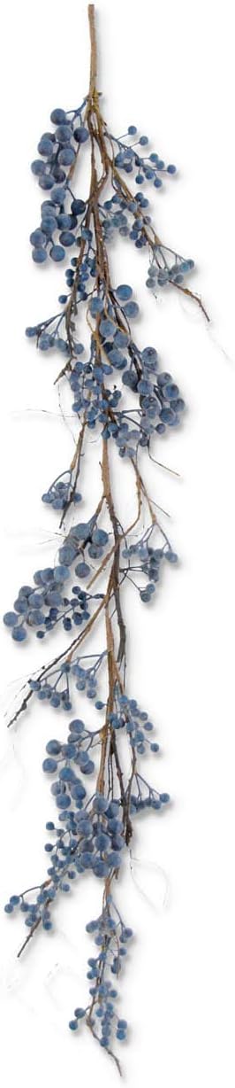 Artificial blueberry greenery swag with multiple blue berry sprigs on twig stems