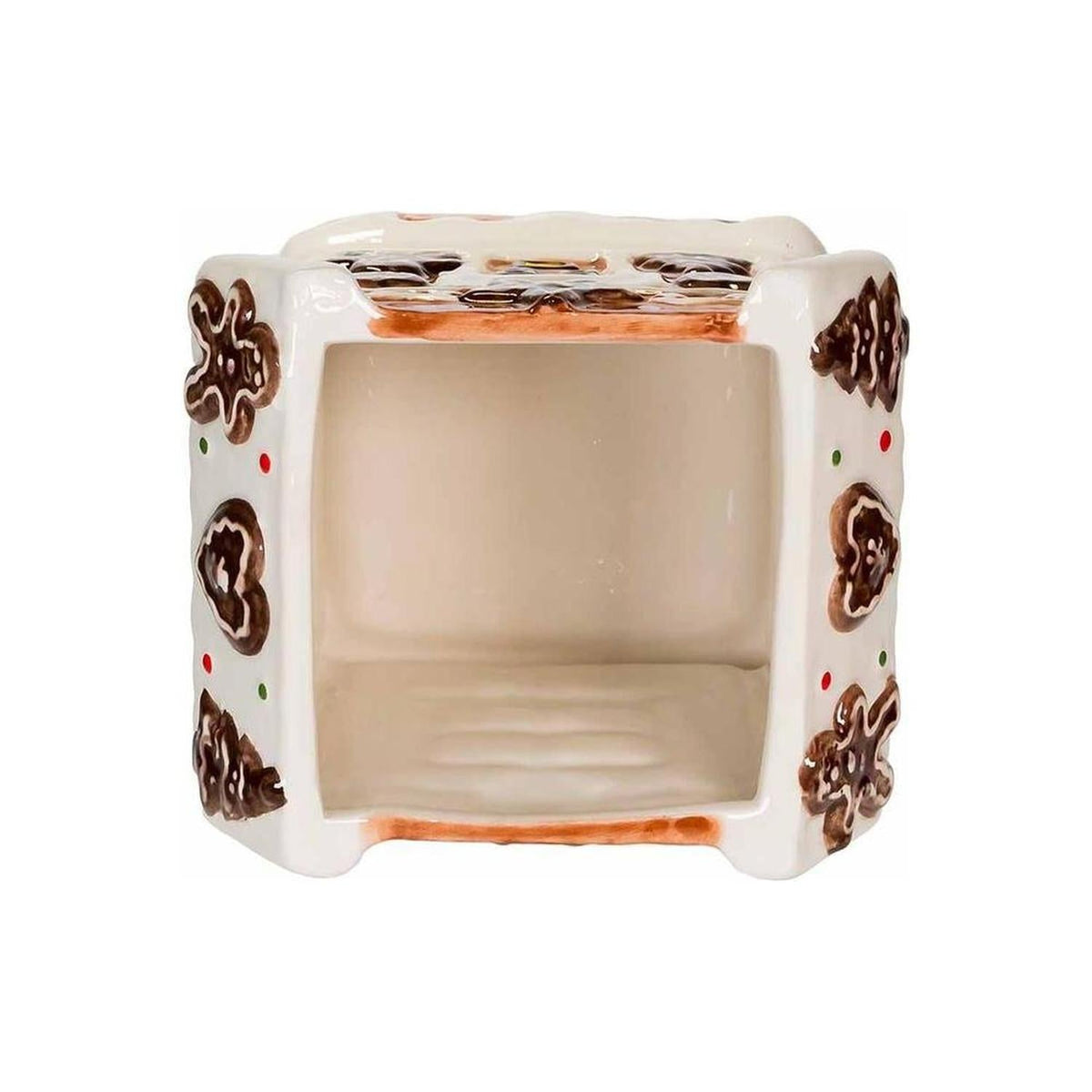 Kurt Adler gingerbread house cookie jar with open top showing empty interior