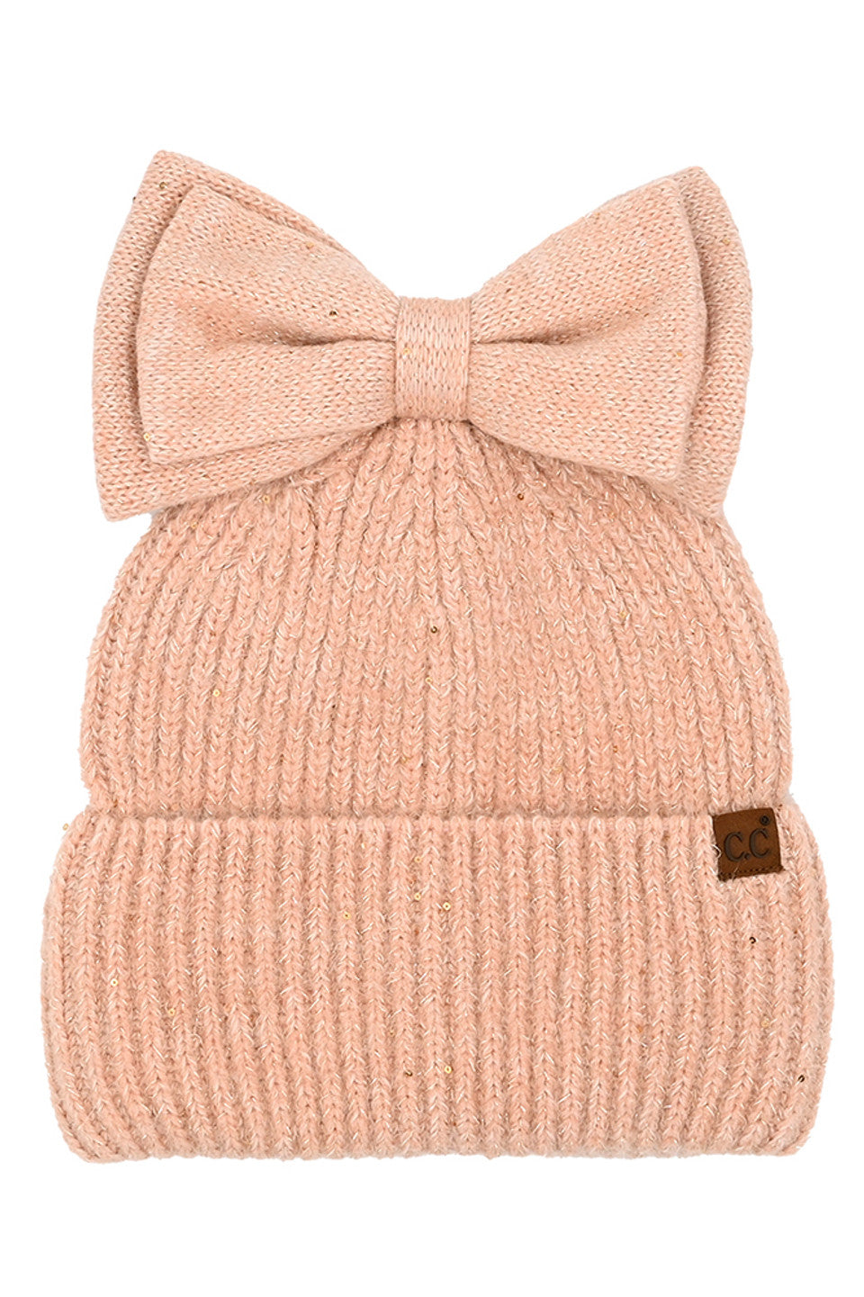 C.C Messy Bun Bow Beanie with Sequins Winter Hat