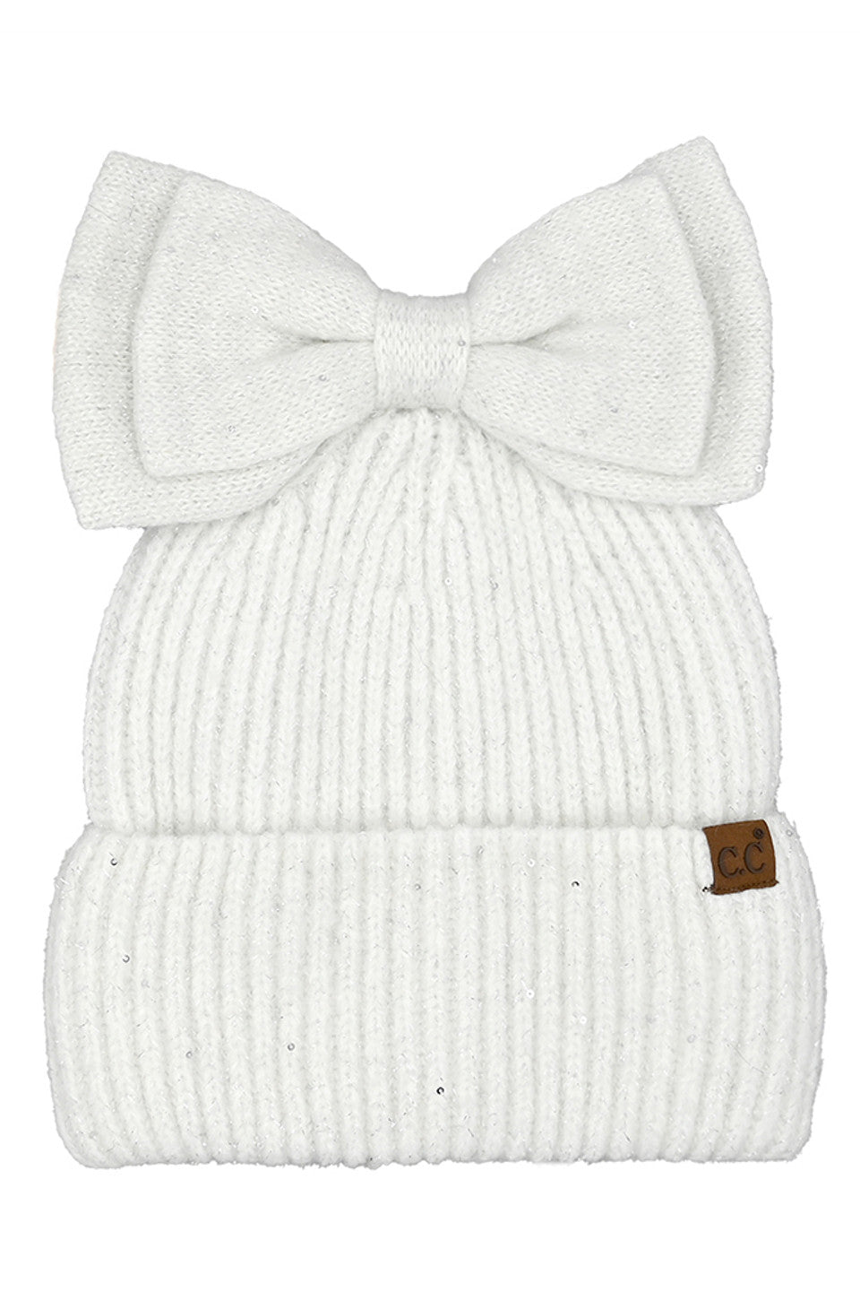 C.C Messy Bun Bow Beanie with Sequins Winter Hat