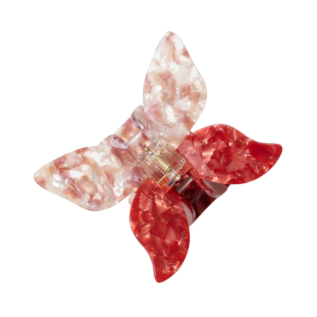 Ruby butterfly hair claw with translucent pink and red marbled wings