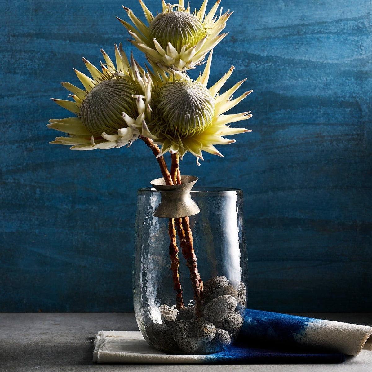 Floral bouquet rings set of 2: yellow spiky flower heads in a silver metal vase