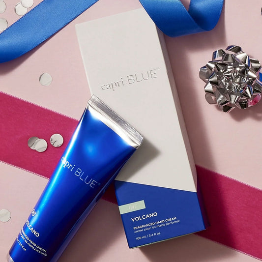 Blue hand cream tube and small box set with gift ribbon
