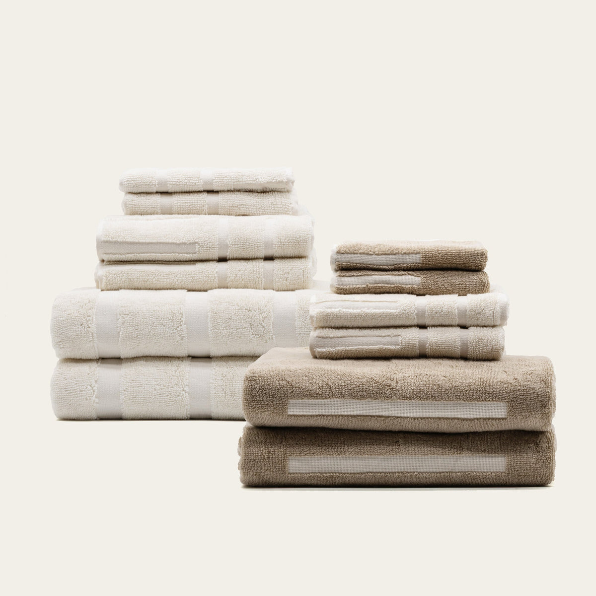 Sorrel Australian cotton towels set, folded ecru and tan towels