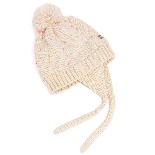 Warm Earflap Knit Beanie Hat with Ties for Toddlers/Little Kids 2-6 Years