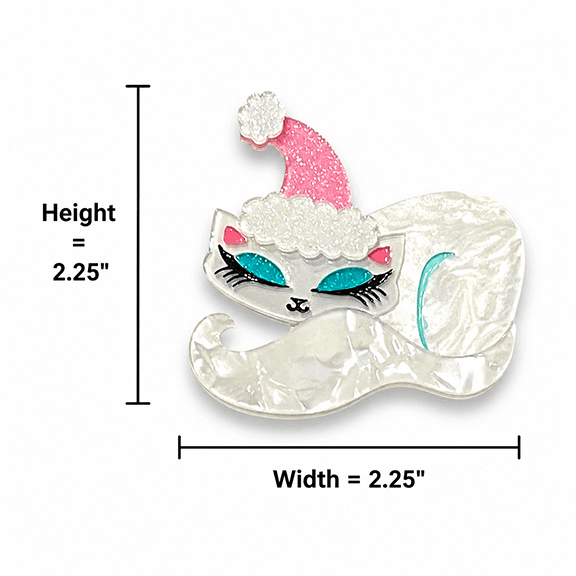 Cat nap brooch, glitter pink moon, silver finish, size shown in inches