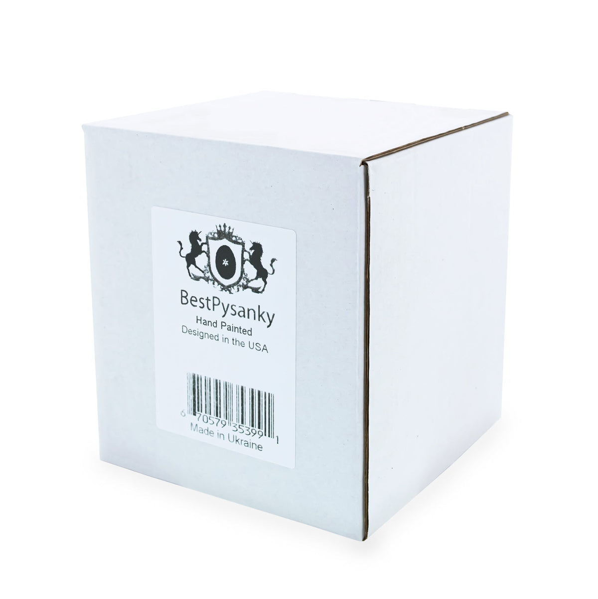BestPysansky hand-painted ornament box with logo and barcode