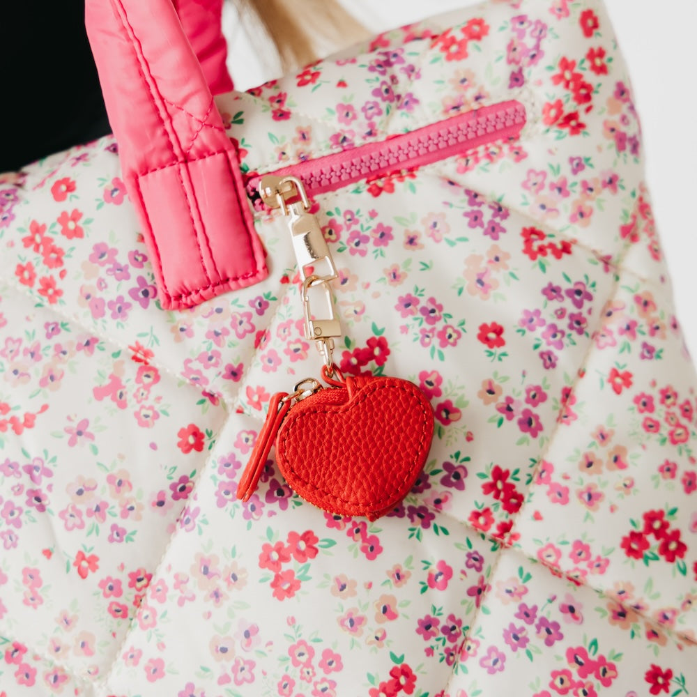 Red heart pet bag charm with metal clip on bag zipper