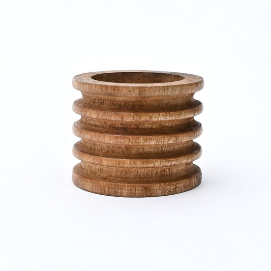 Wooden napkin ring set of 4, round stacked rings in natural wood finish
