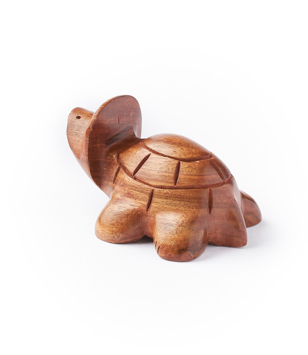 Rosewood turtle eyeglasses stand with carved shell ridges and tucked legs