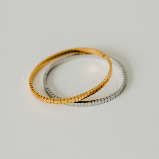 Gold and silver beaded bangle bracelet
