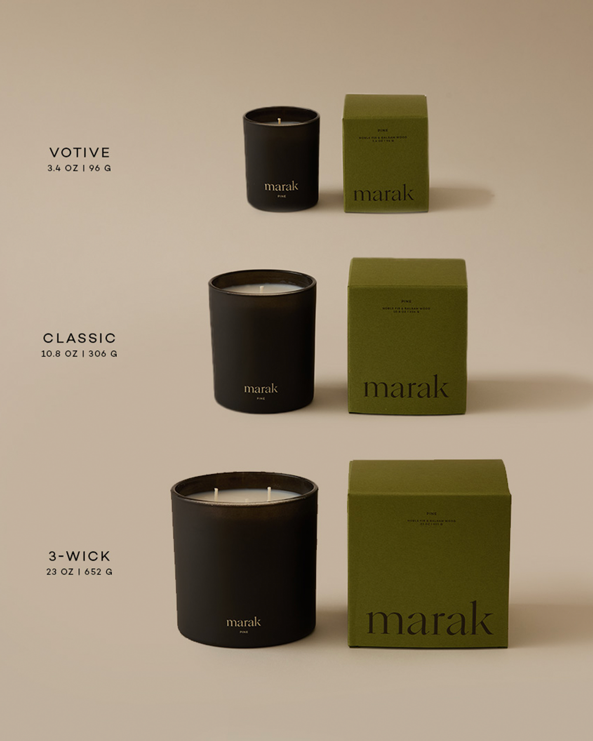 Scented candle set with black jars and green marak boxes