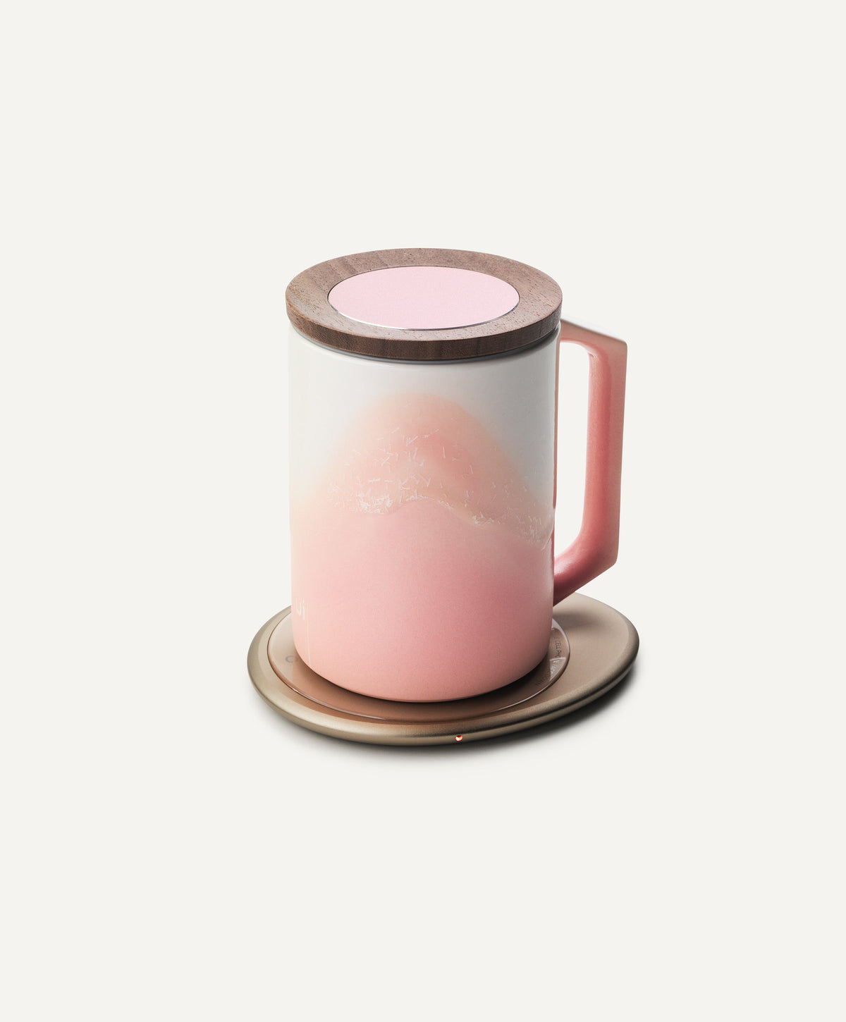 Artist mug set: pink ceramic mug with matching lid top and handle