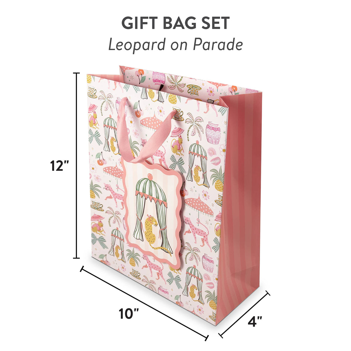 Gift bag set, large 12 in x 10 in x 4 in with patterned front panel