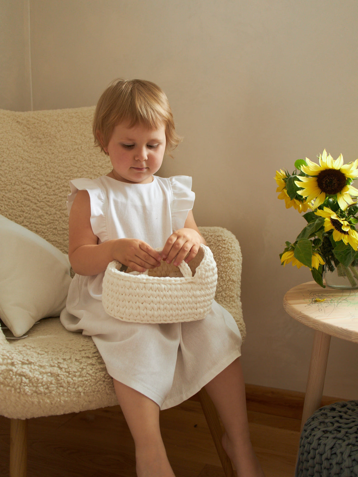 Mini doll moses basket on rocking stand with woven basket and white fabric