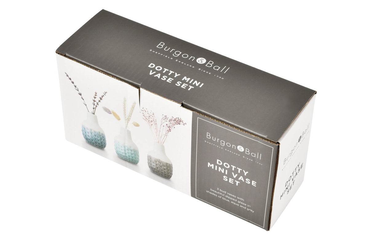 Burgon & Ball® dotty mini vase trio gift box with three mini vase photos