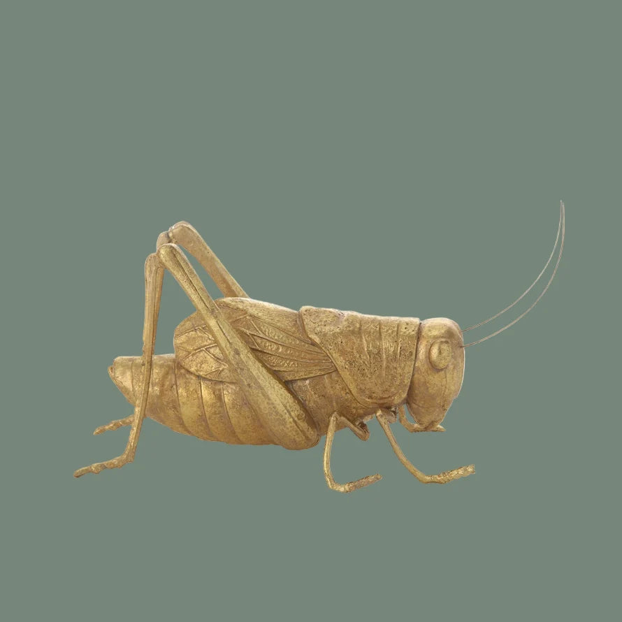 Gold resin and metal cricket ornament with long antennae