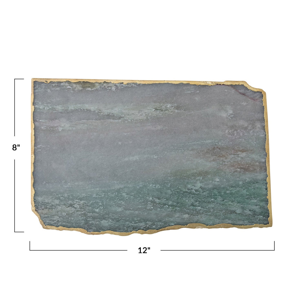 Blue agate slab with gold electroplated edge, 12 in x 8 in, gray-blue face