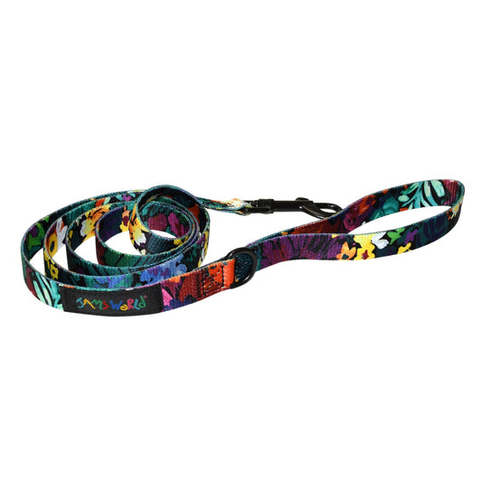 Botanical-pattern pet leash strap with black buckle and looped length