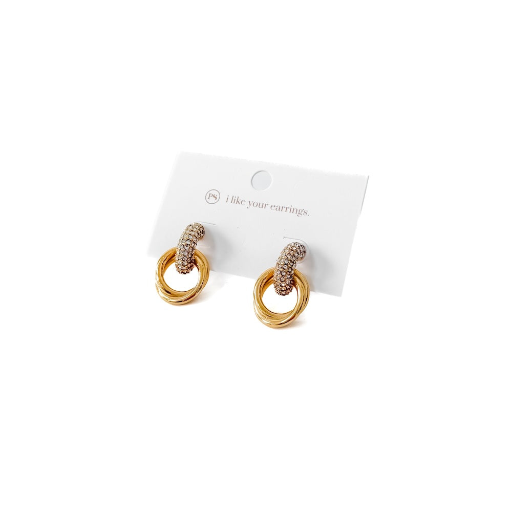 Gold double hoop diamond earrings