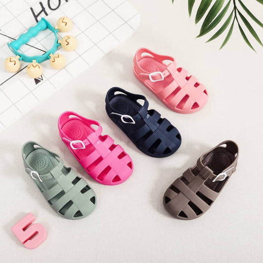 Kids' fisherman jelly sandals multi-color set: green, pink, navy, teal, and brown